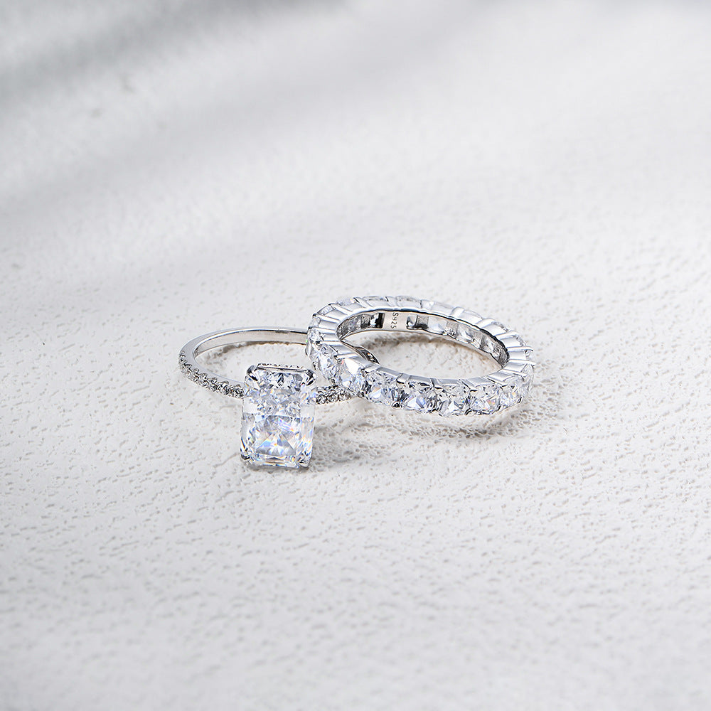 Wholesale Silver Engagement Rings Taylor Swift Inspired Radiant Cut CZ Ring and Eternity Band for Wedding Jewelry