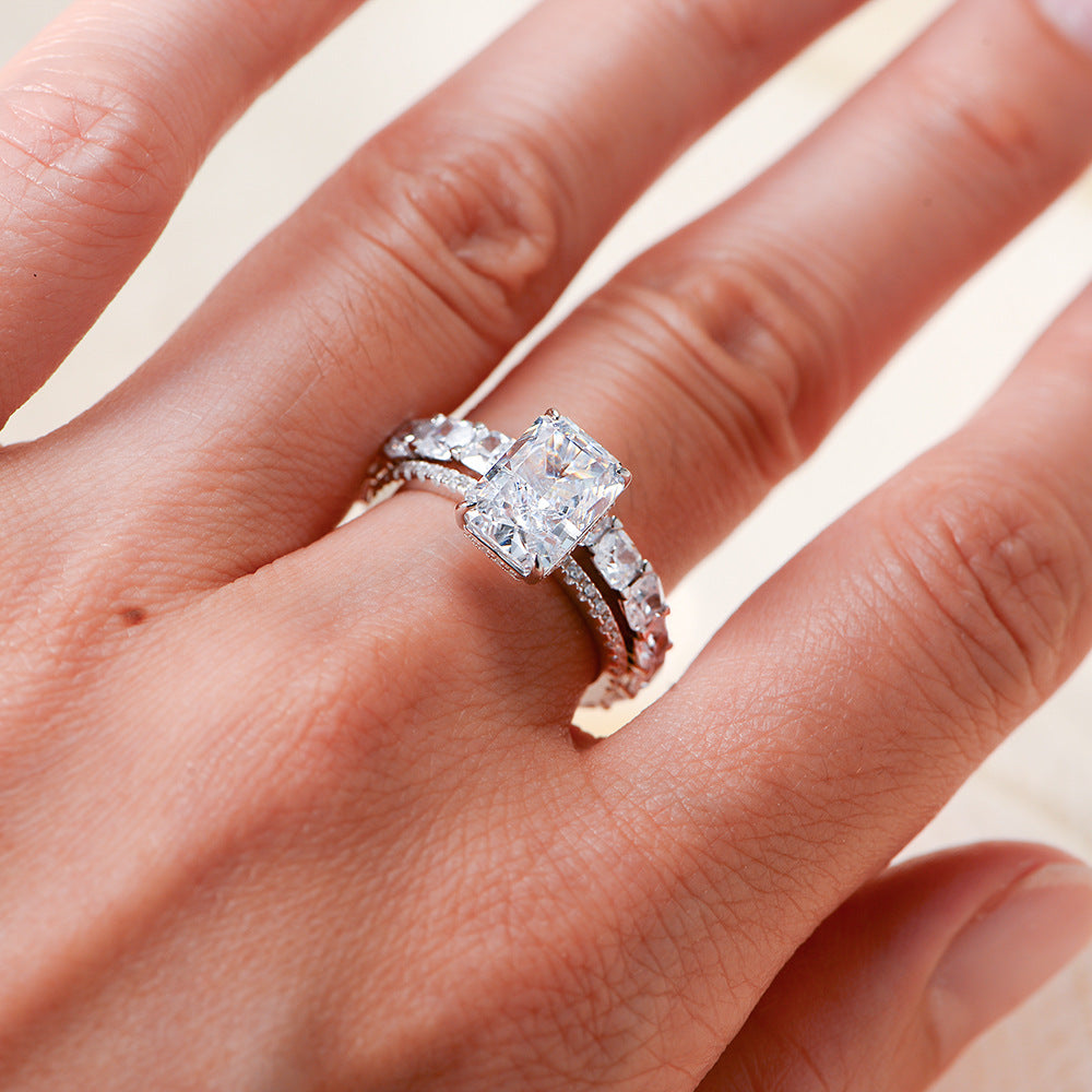 Taylor Swift Wedding Ring Inspired Jewelry Wholesale Radiant Cut Cubic Zirconia Engagement Ring Stackable Ring Set