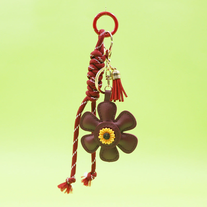 Sunflower keychain with tassel and strap wine red wholesale