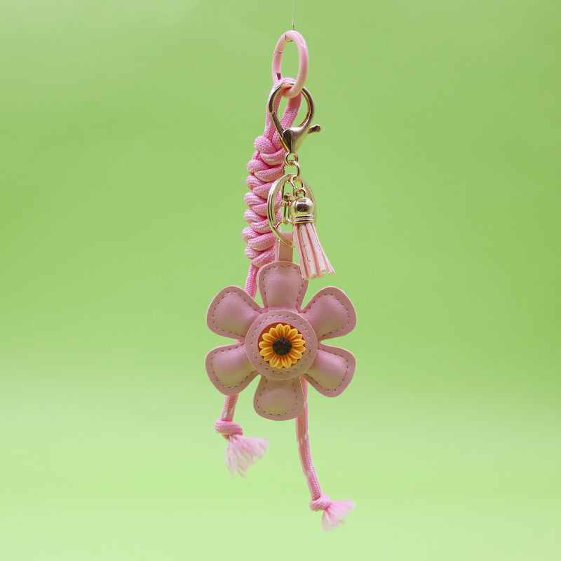 Sunflower keychain with tassel and strap pink wholesale