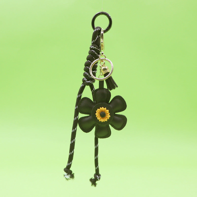 Sunflower keychain with tassel and strap black wholesale
