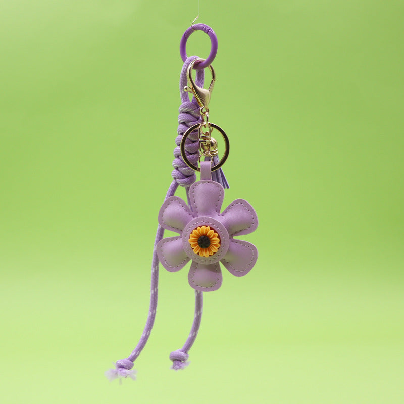 Sunflower keychain with tassel and strap purple wholesale