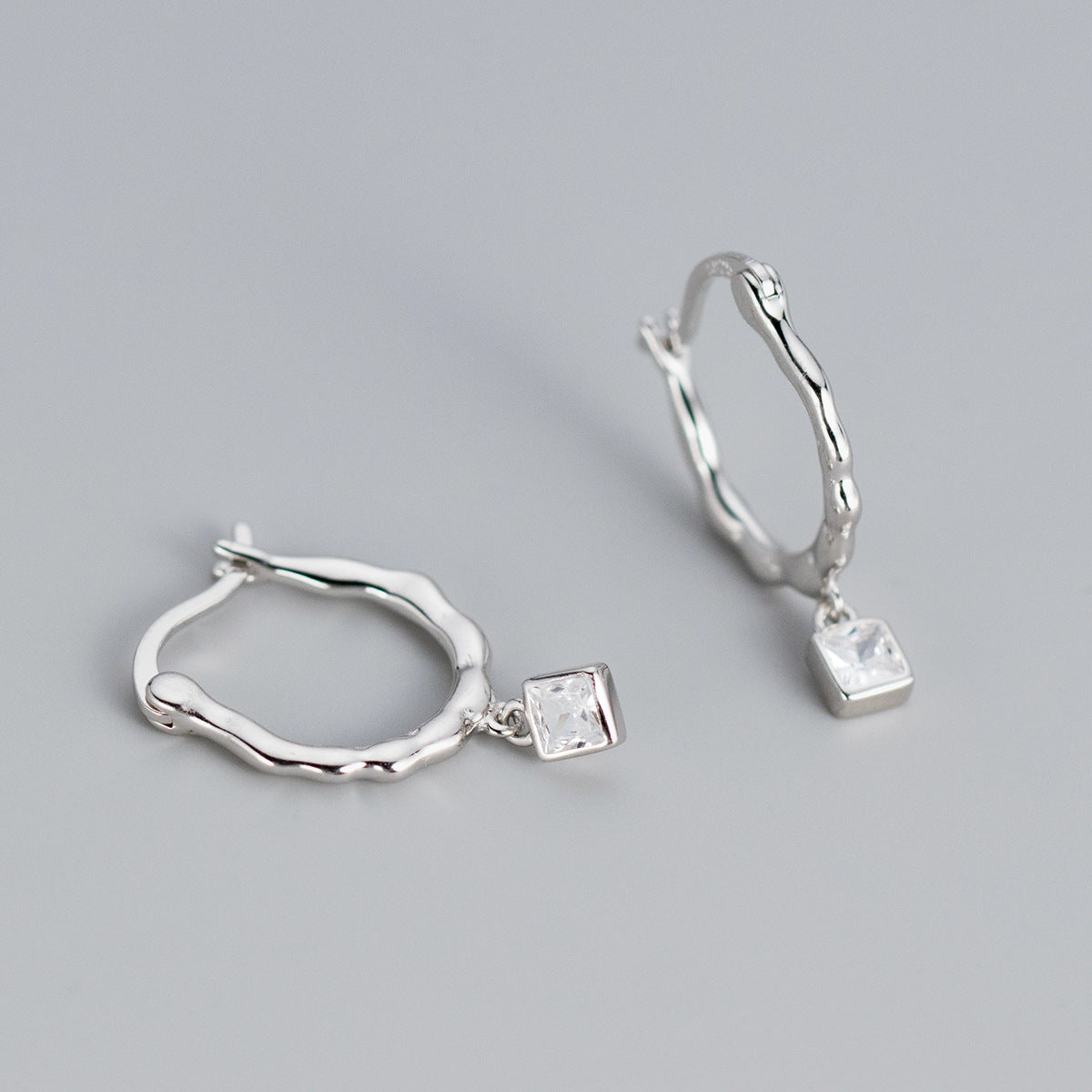 silver Twisted Square-Cut Crystal Earrings