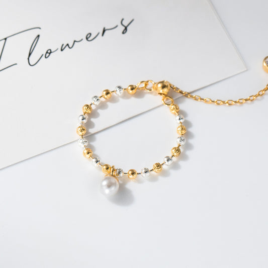 925 sterling silver two tone beaded pearl adjustable ring wholesale – minimalist gold and silver bead style for everyday wear