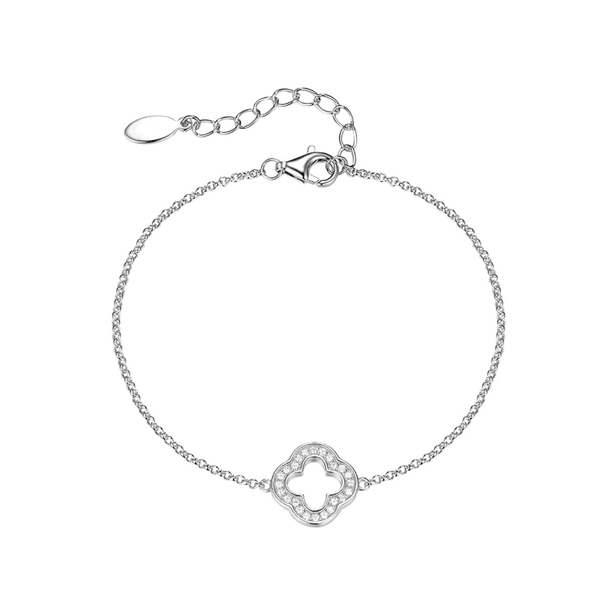 Lucky clover bracelet in sterling silver with cz stones elegant bracelet with 4 leaf clover charm wholesale silver 925 jewelry