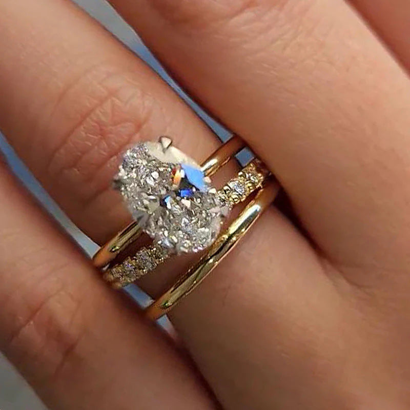 Wholesale oval cut cubic zirconia engagement ring 925 sterling silver wedding jewelry
