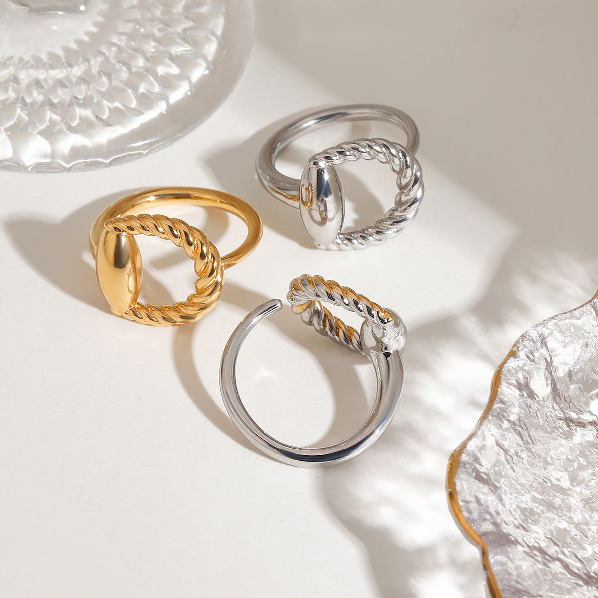 Two tone ring in gold silver style, wholesale fashion rings stainless steel jewelry bulk for women.