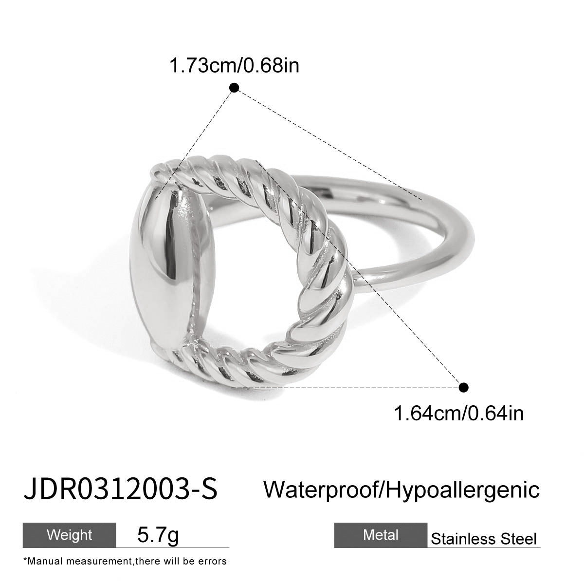 Gold silver ring twisted oval open ring adjustable, wholesale stainless steel jewelry bulk pack.