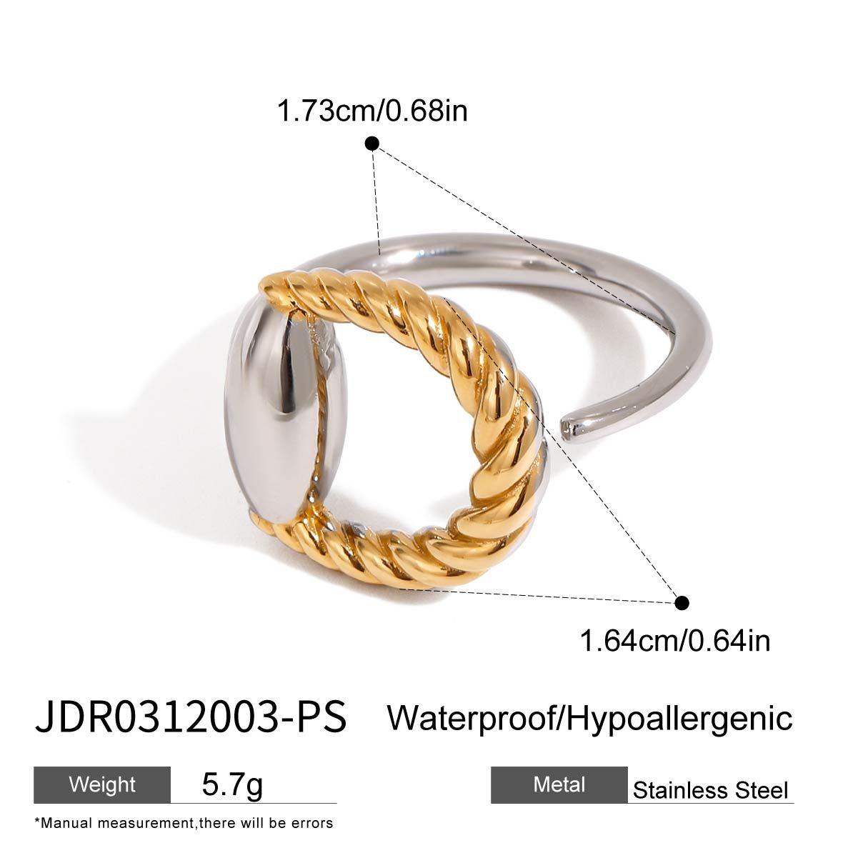 Stainless steel jewelry bulk twisted oval ring, wholesale fashion rings for boutiques and resellers.
