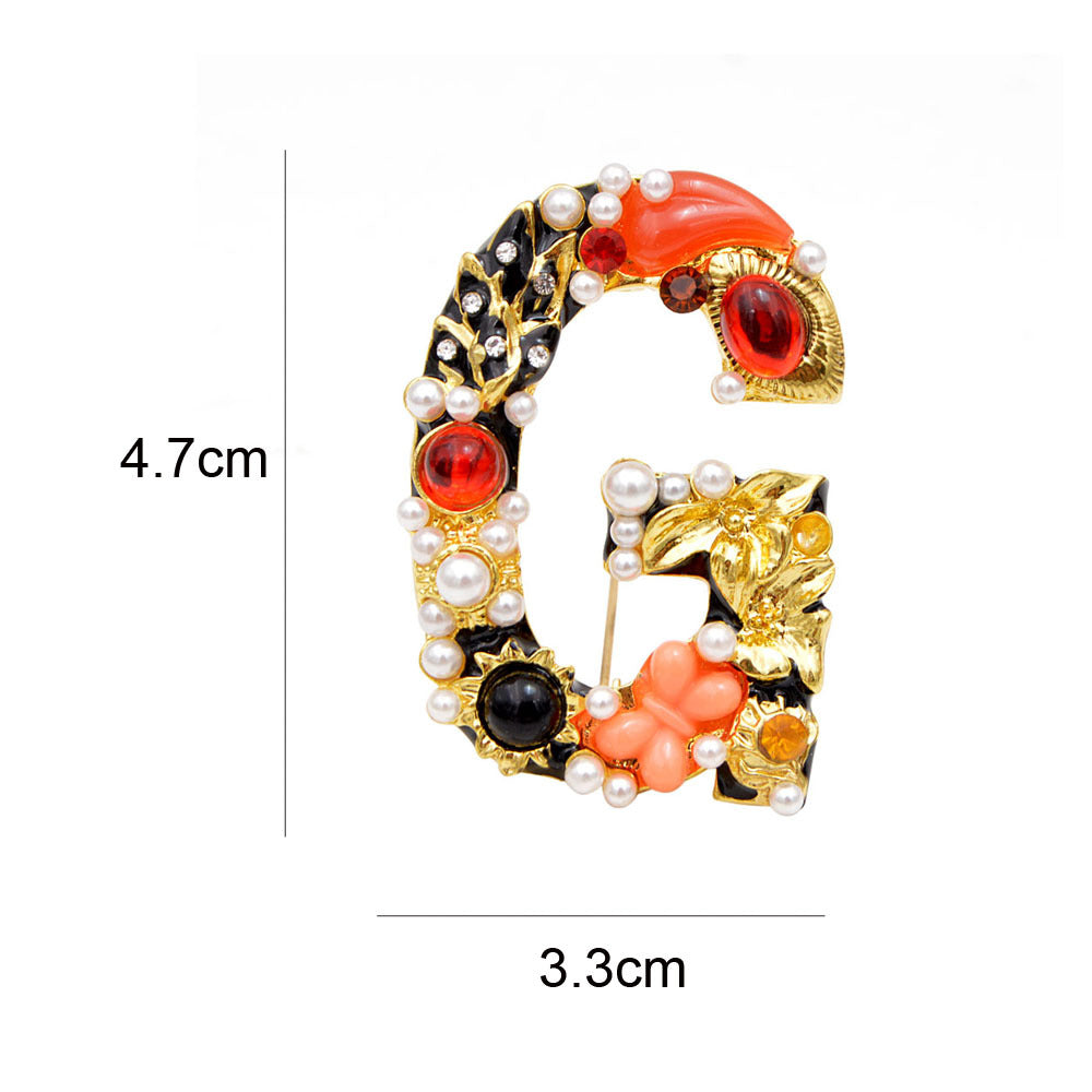 Baroque Letter Brooch – Rhinestone & Pearl Embellished Vintage Initial Pin (5 pcs)