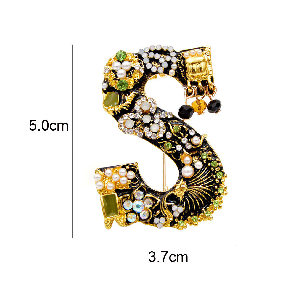 Baroque Letter Brooch – Rhinestone & Pearl Embellished Vintage Initial Pin (5 pcs)