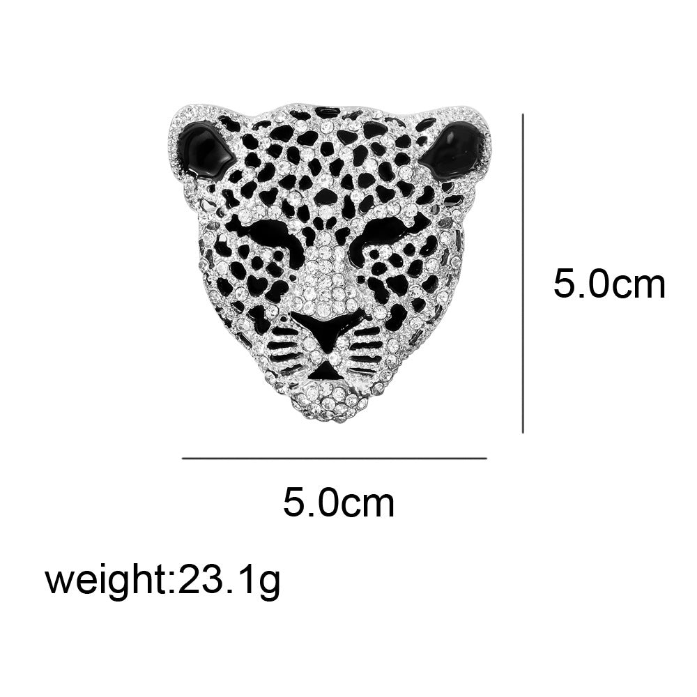 Rhinestone Hollow Leopard Head Brooch – Black Accent Animal Pin (5 pcs)