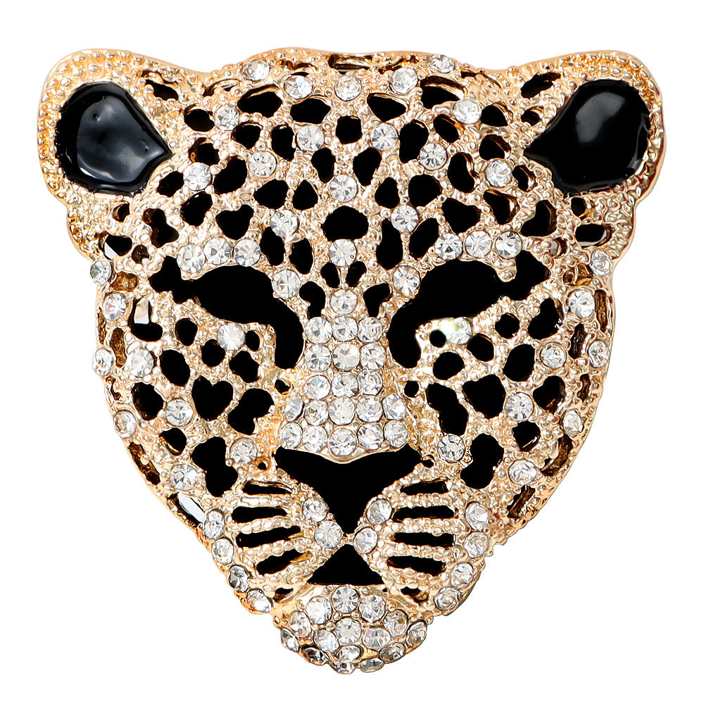 Rhinestone Hollow Leopard Head Brooch – Black Accent Animal Pin (5 pcs)