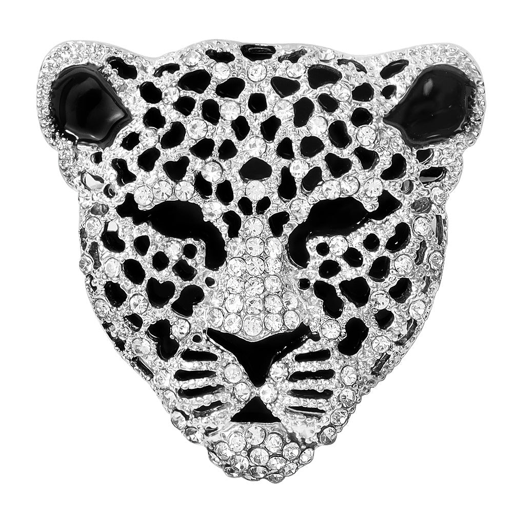 Rhinestone Hollow Leopard Head Brooch – Black Accent Animal Pin (5 pcs)