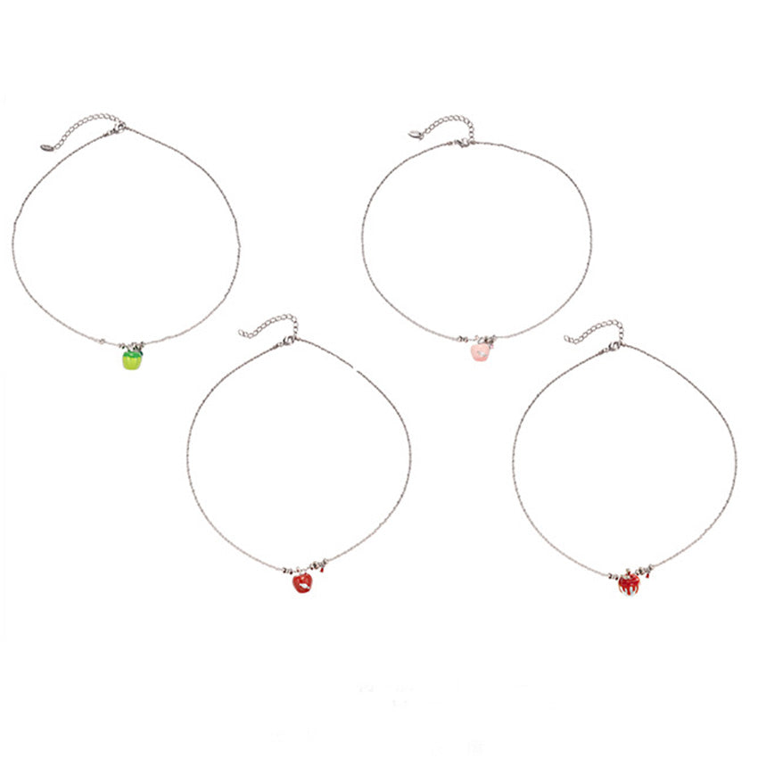 Five piece set of colorful hand painted apple pendant necklaces