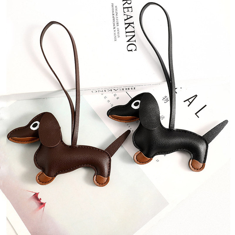 PU leather dog shape bag charms with strap