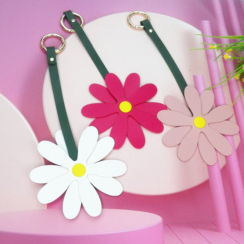girls carabiner hook pu leather bag tag flower floral bag charms (5 pcs)
