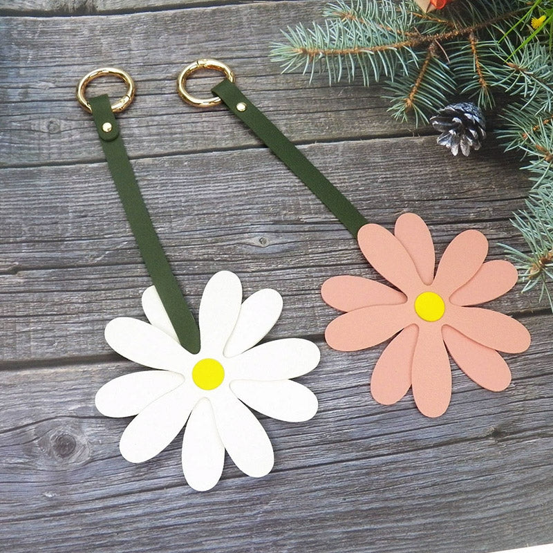 girls carabiner hook pu leather bag tag flower floral bag charms (5 pcs)