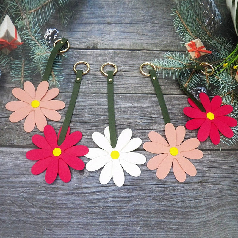 girls carabiner hook pu leather bag tag flower floral bag charms (5 pcs)