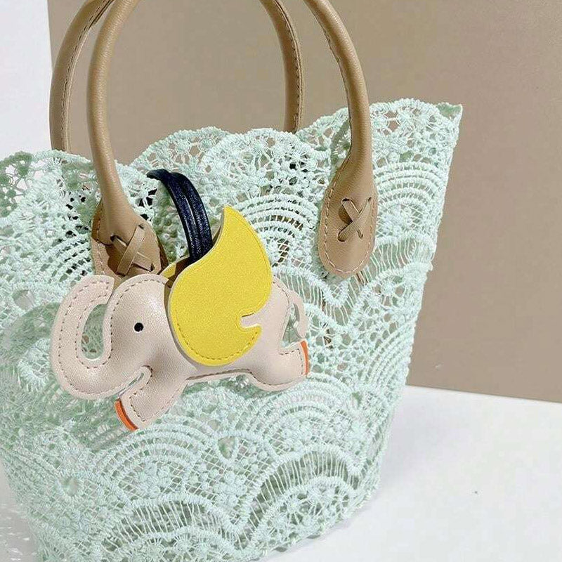 cute kids animal leather elephant bag charm with strap (5 pcs)