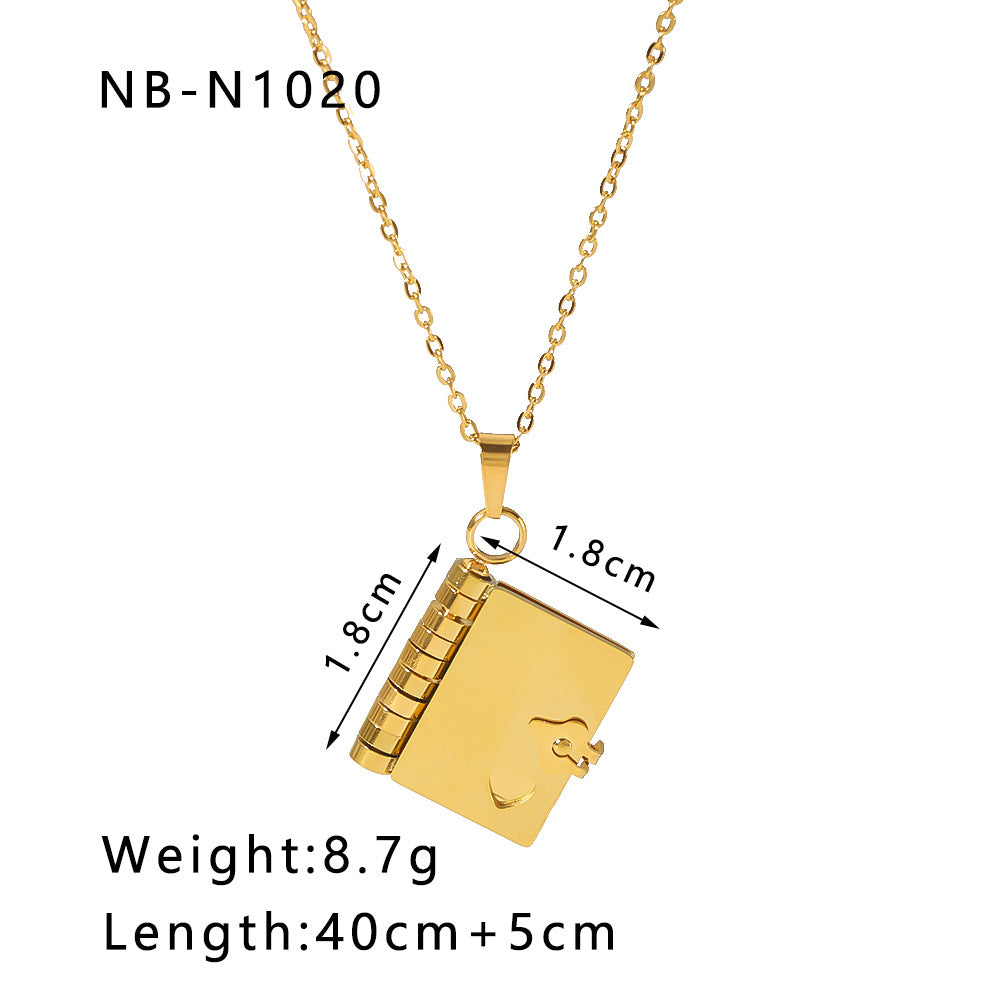 mini book shaped gold locket necklace with hinged design