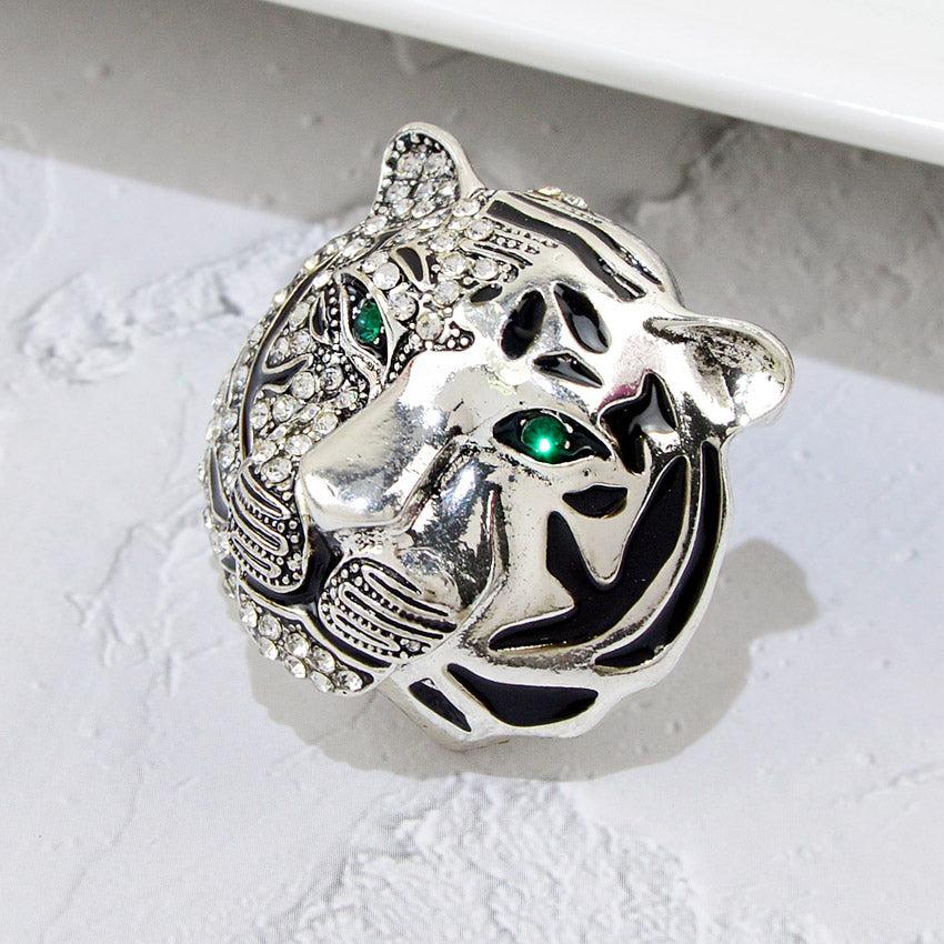 luxury ladies suit jewelry metal crystal rhinestone silver tiger head brooch (5 pcs)