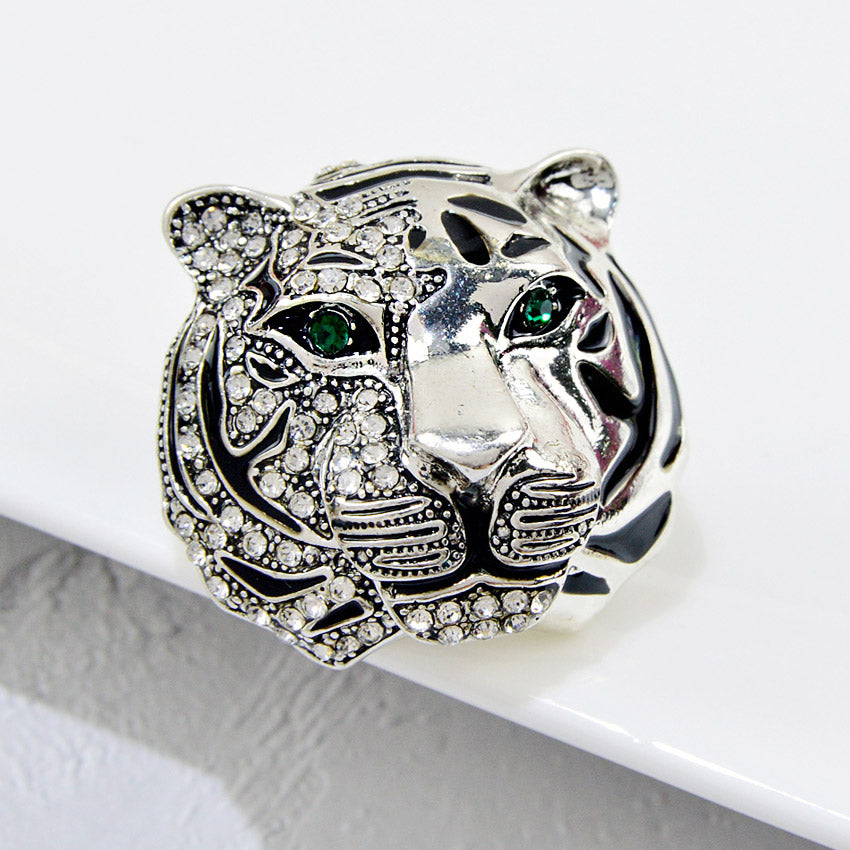 luxury ladies suit jewelry metal crystal rhinestone silver tiger head brooch (5 pcs)