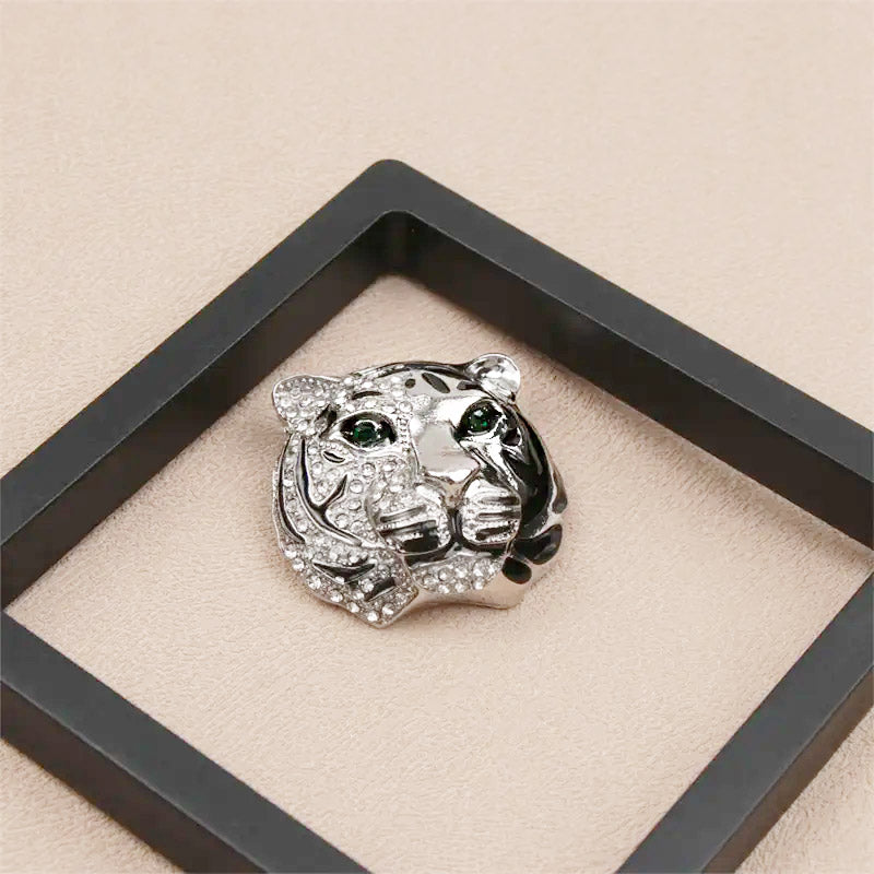luxury ladies suit jewelry metal crystal rhinestone silver tiger head brooch (5 pcs)