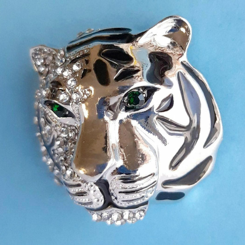 luxury ladies suit jewelry metal crystal rhinestone silver tiger head brooch (5 pcs)