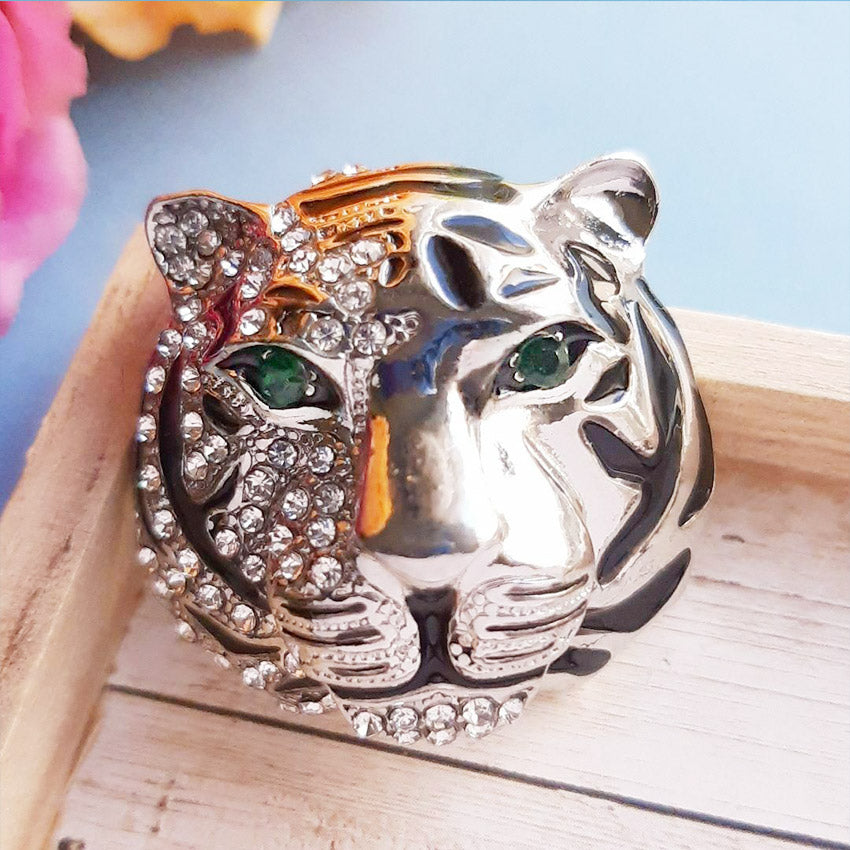 luxury ladies suit jewelry metal crystal rhinestone silver tiger head brooch (5 pcs)