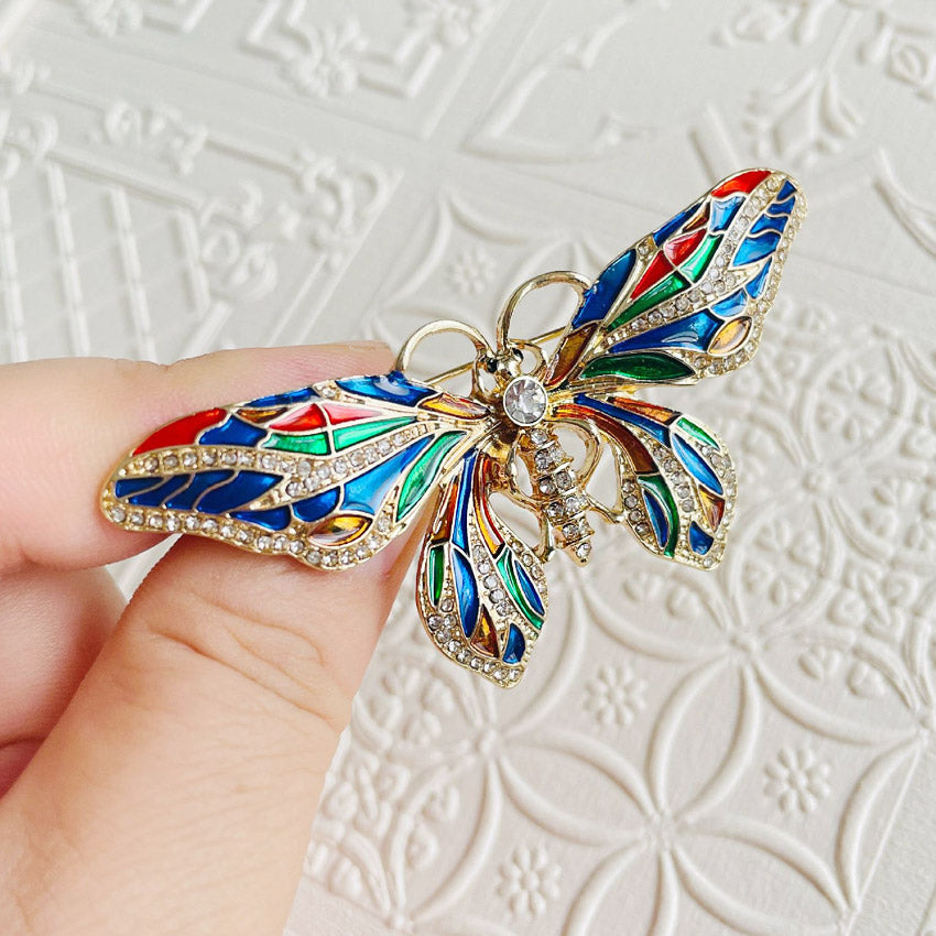 beautiful rhinestone retro fashion butterfly enamel brooch pins (5 pcs)