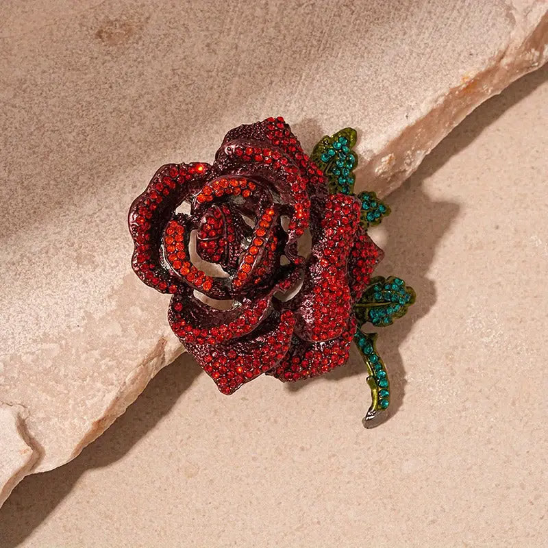 Rhinestone Rose Flower Design Women Luxury Metal Fashion Brooch (5 pcs)