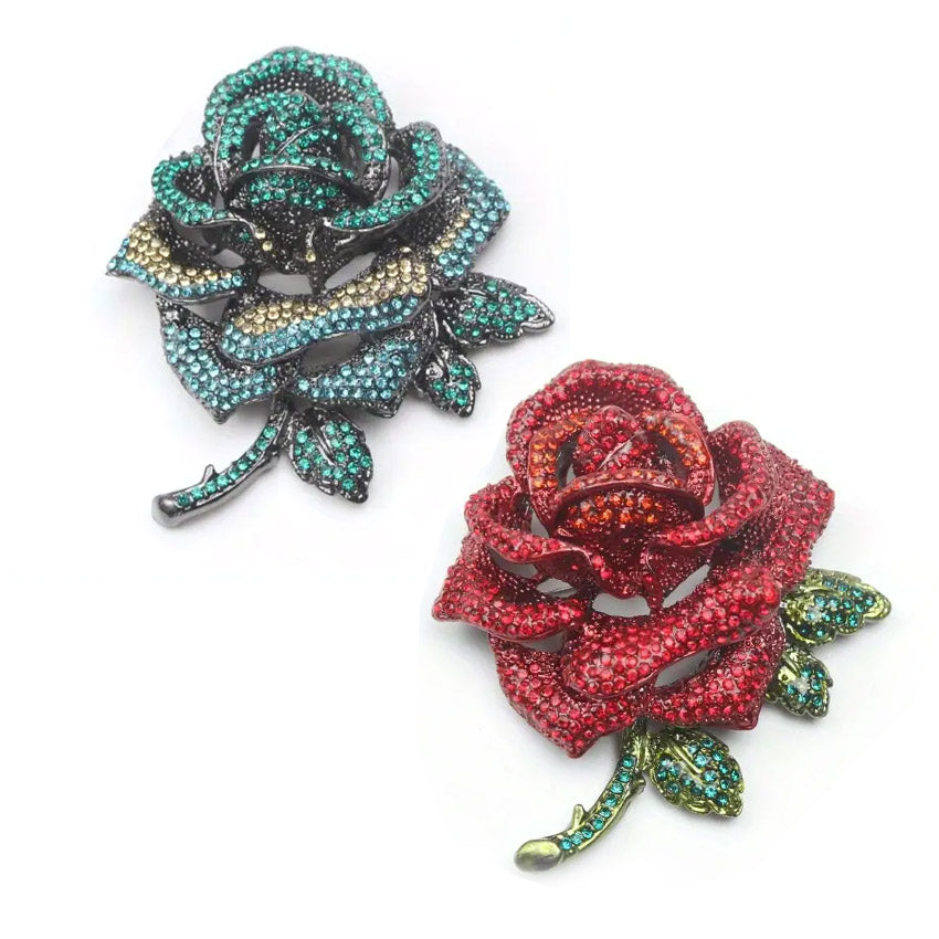 Rhinestone Rose Flower Design Women Luxury Metal Fashion Brooch (5 pcs)