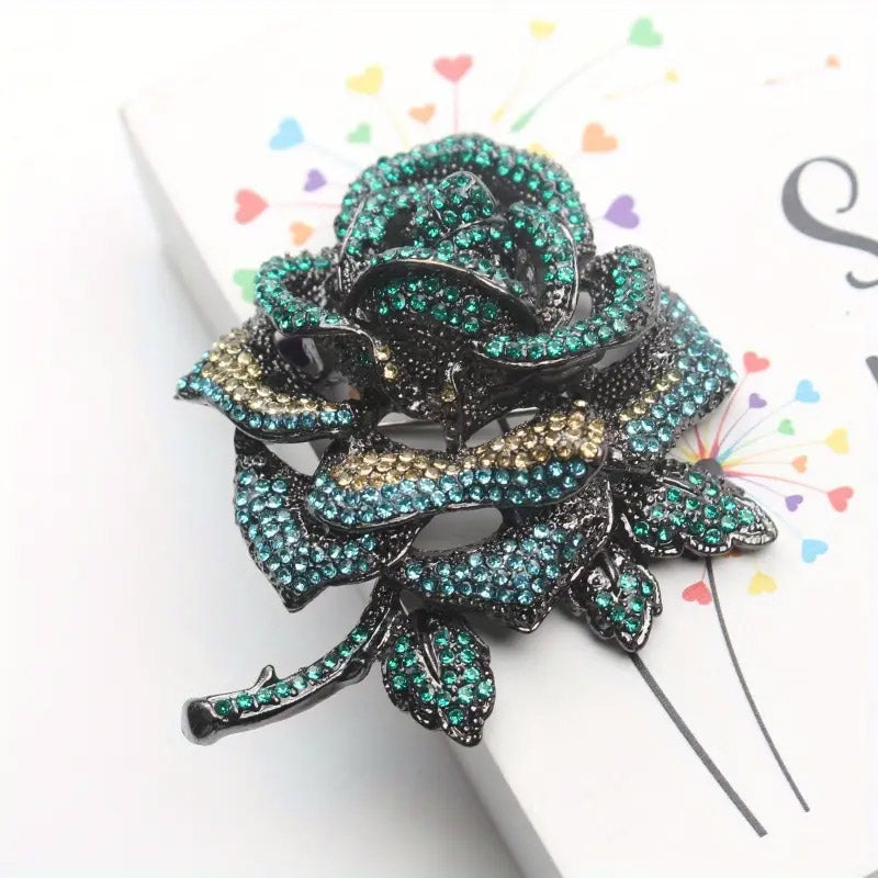 Rhinestone Rose Flower Design Women Luxury Metal Fashion Brooch (5 pcs)