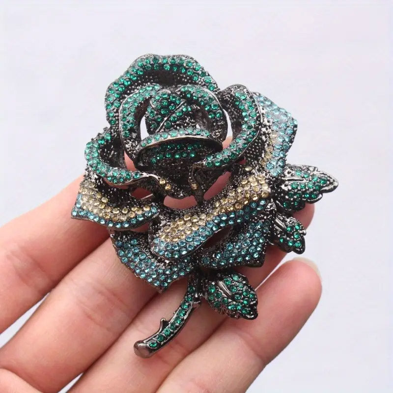 Rhinestone Rose Flower Design Women Luxury Metal Fashion Brooch (5 pcs)