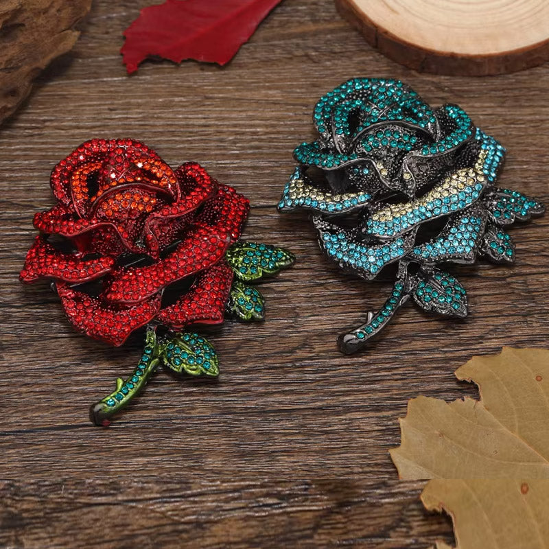 Rhinestone Rose Flower Design Women Luxury Metal Fashion Brooch (5 pcs)