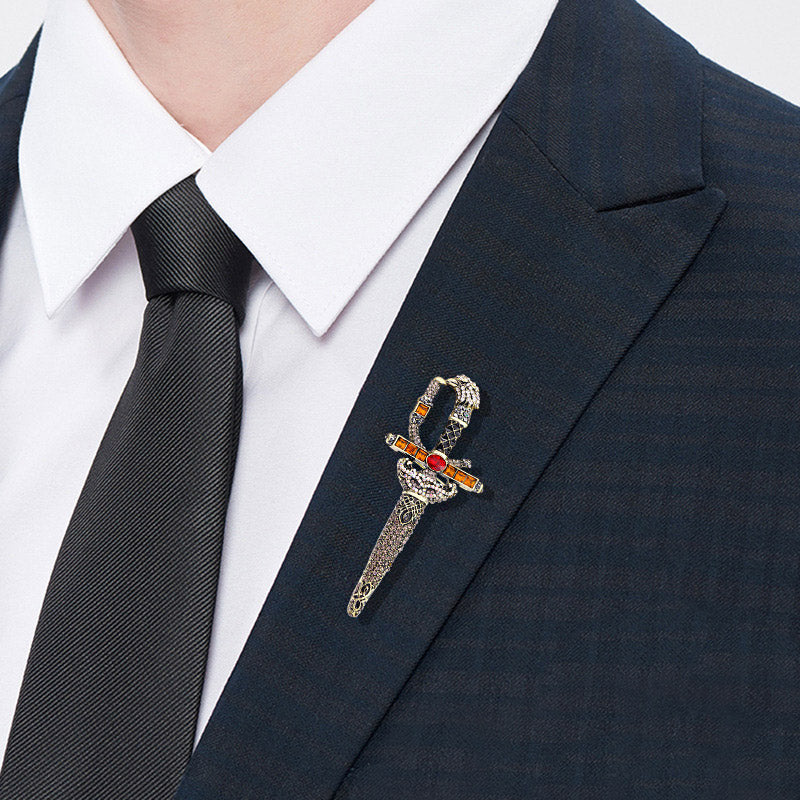 rhinestone retro sword crystal brooch for men suits (5 pcs)
