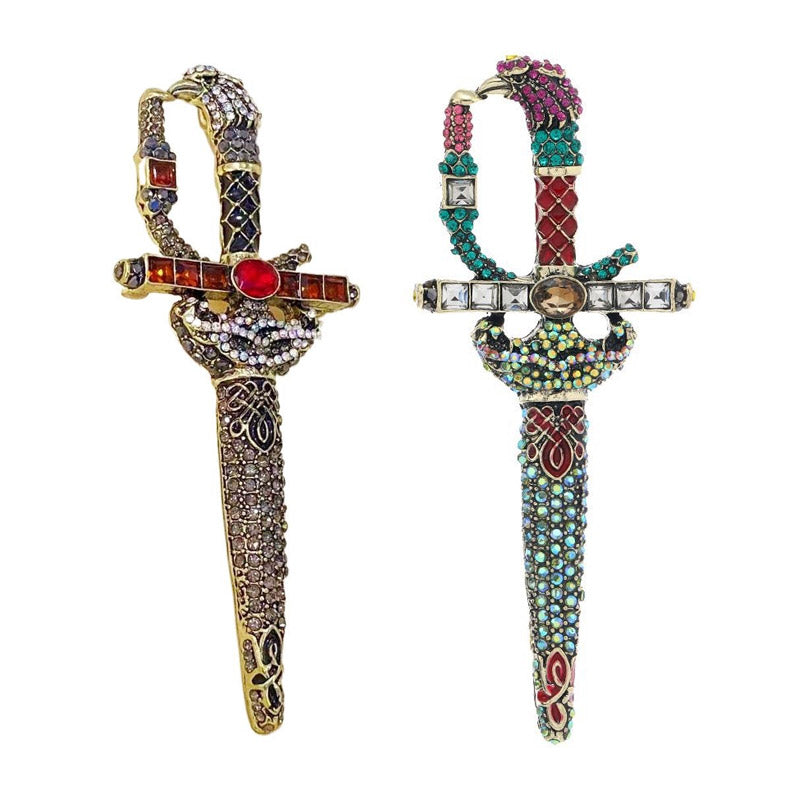 rhinestone retro sword crystal brooch for men suits (5 pcs)