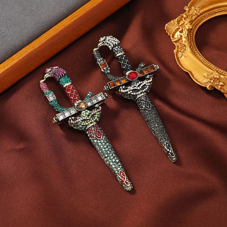rhinestone retro sword crystal brooch for men suits (5 pcs)
