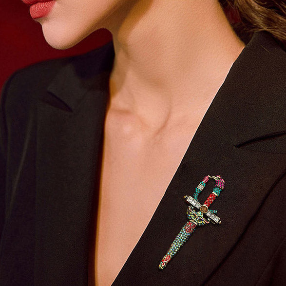 rhinestone retro sword crystal brooch for men suits (5 pcs)