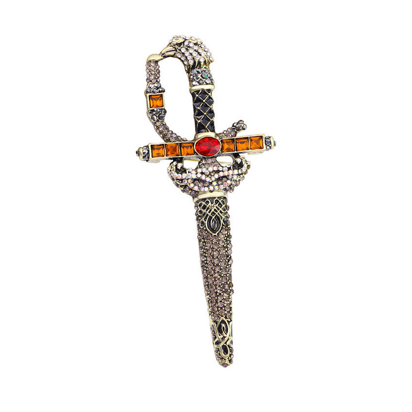 rhinestone retro sword crystal brooch for men suits (5 pcs)
