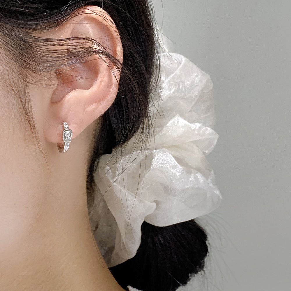S925 Sterling Silver Buckle Hoop Earrings on Model by JR Fashion Accessories