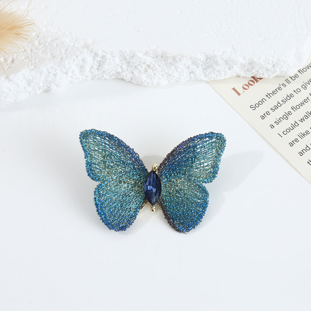 Metal Crochet Hand-Embroidered Fabric Butterfly Brooch (5 pcs)