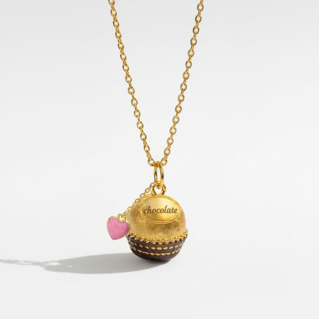 gold chocolate box pendant necklace