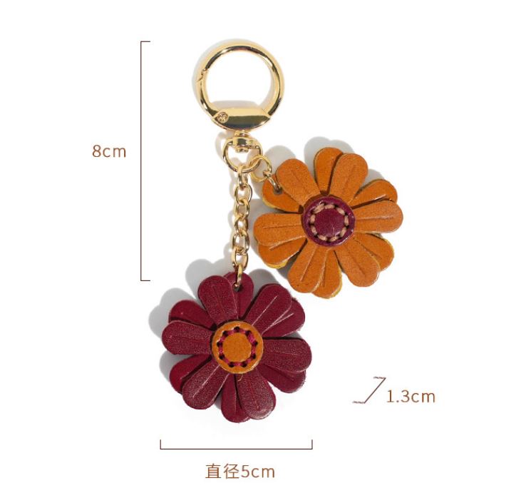 Red and Yellow Leather Flower Keychain – Handmade Bag Charm for Women’s Purse or Gift Use