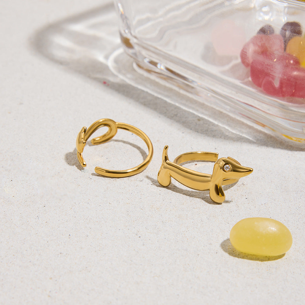 Gold dachshund open ring and gold cat open ring product photo for gift ready wholesale