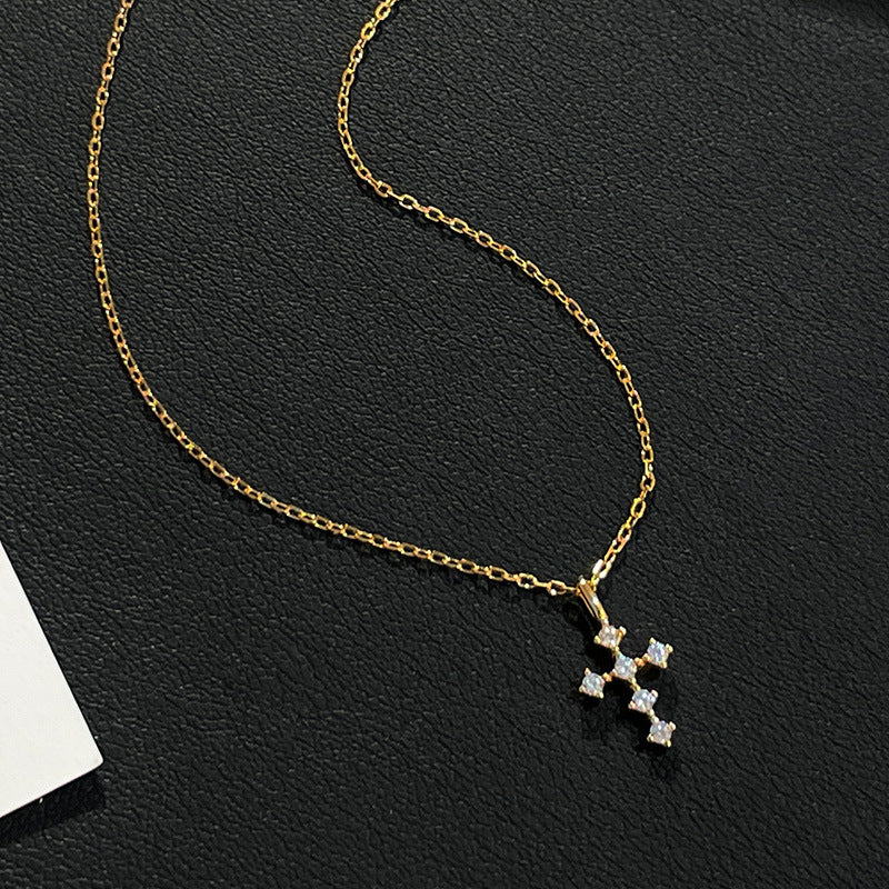 Dainty sterling silver cross necklace gold version