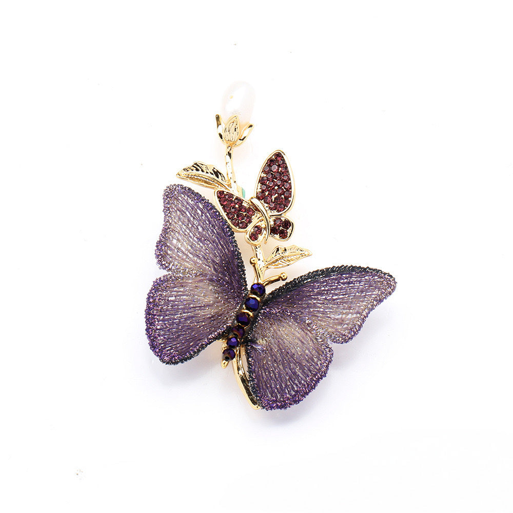 Luxury Embroidered Fabric Pearl Butterfly Brooch (5 pcs)