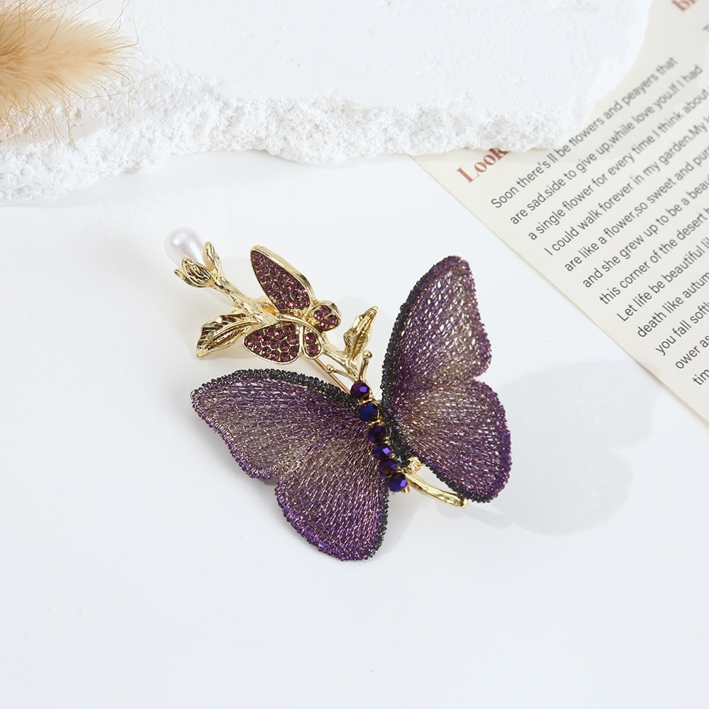 Luxury Embroidered Fabric Pearl Butterfly Brooch (5 pcs)