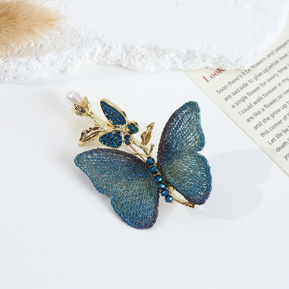 Luxury Embroidered Fabric Pearl Butterfly Brooch (5 pcs)